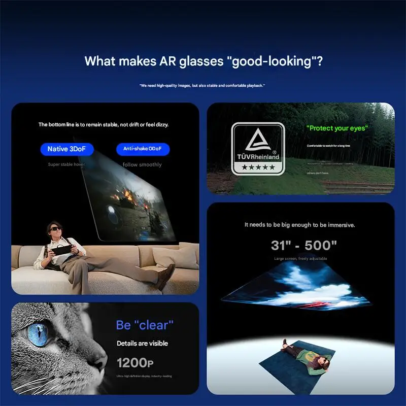 XREAL 1S AR Smart Glasses 500" HD Screen 3DoF Space Hovering Native 2D to 3D For iPhone Mac Switch PS5 Game Private Cinema new