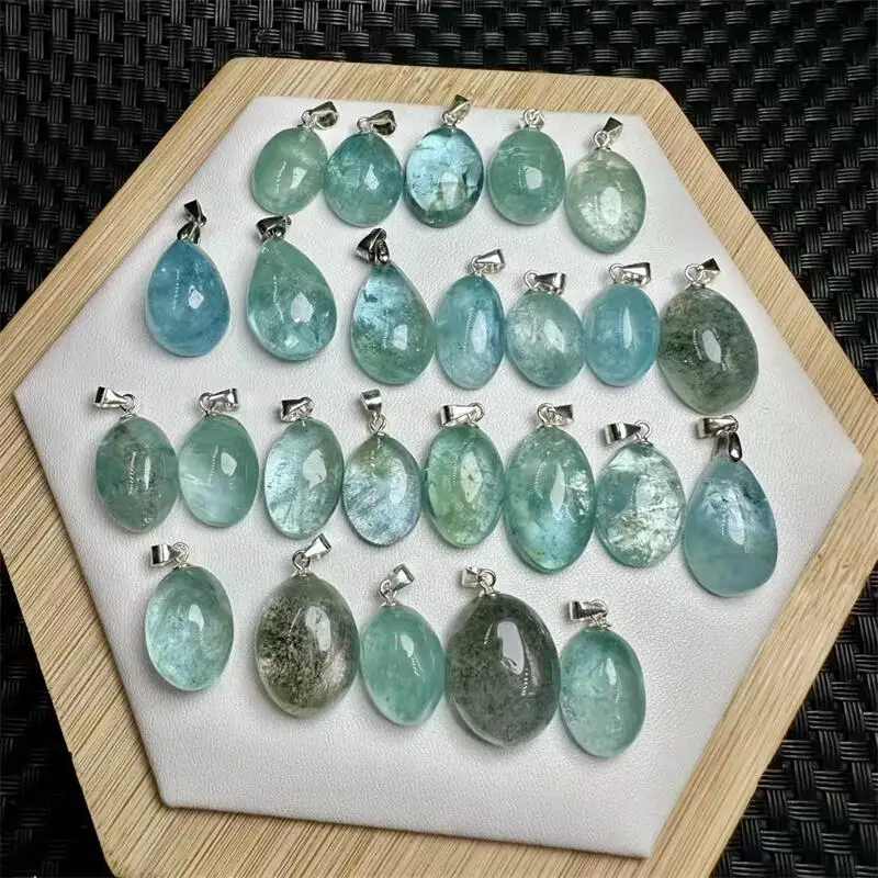

S925 Natural Aquamarine Pendant Crystal Healing Fengshui Stone Gemstone Reiki Jewelry Holiday Gift 1PCS
