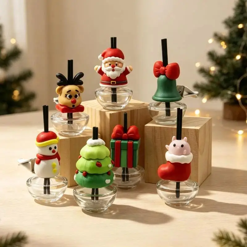 3D Christmas Car Air Freshener Empty Hanging Bottle 1Pcs Customizable Aroma Pendant for Auto Interior Xmas Gift for Friends
