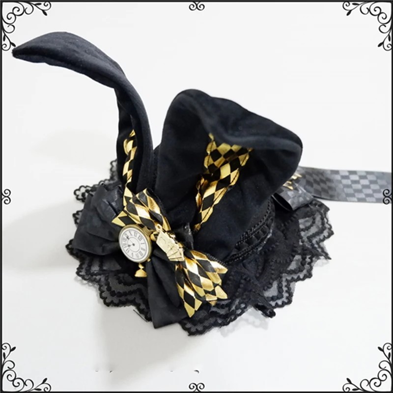 Creative กระต่ายหู Gothic Lace Lolita หมวก HAND-Made Headdress Tea PARTY ฮาโลวีนเครื่องแต่งกายอีสเตอร์ VINTAGE อุปกรณ์เสริมผม