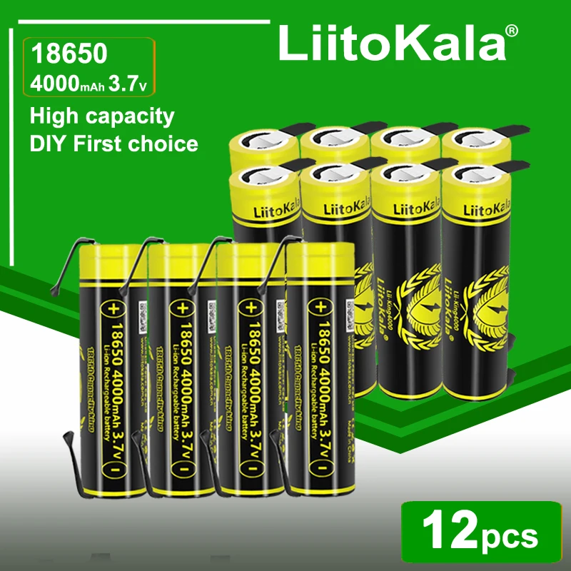 

12pcs LiitoKala King4000-N Nickel 3.7V 18650 4000mAh 12A Discharging Rechargeable Batteries For Flashlight DIY Power Bank