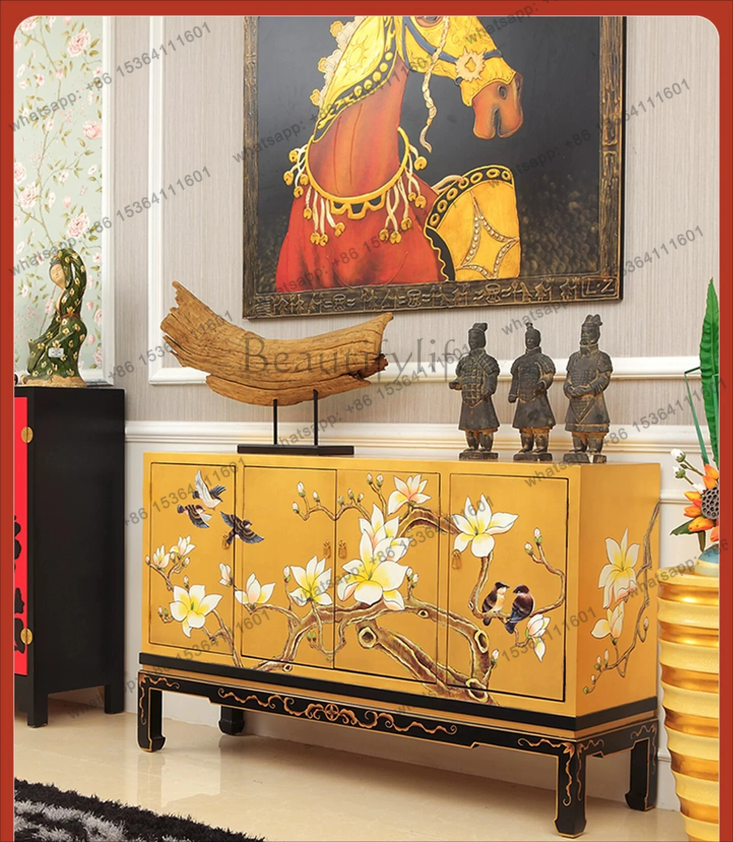 Painted entrance new Chinese shoe cabinet partition solid wood decorative TV cabinet retro