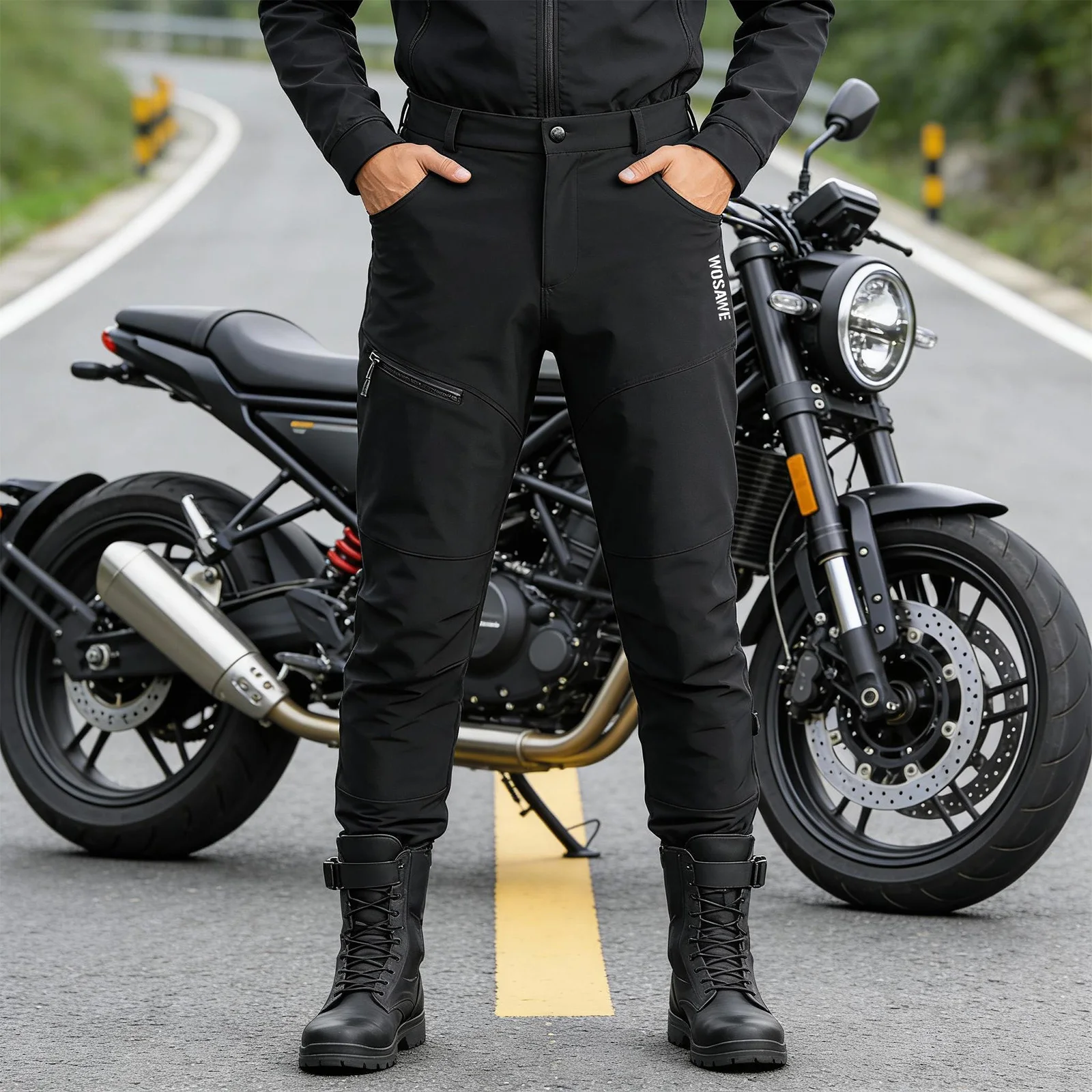 WOSAWE Motorcycle Pants Men Women Splash proof Windproof Pants Enduro Gear Motocross Durable Trousers with Soft Pads