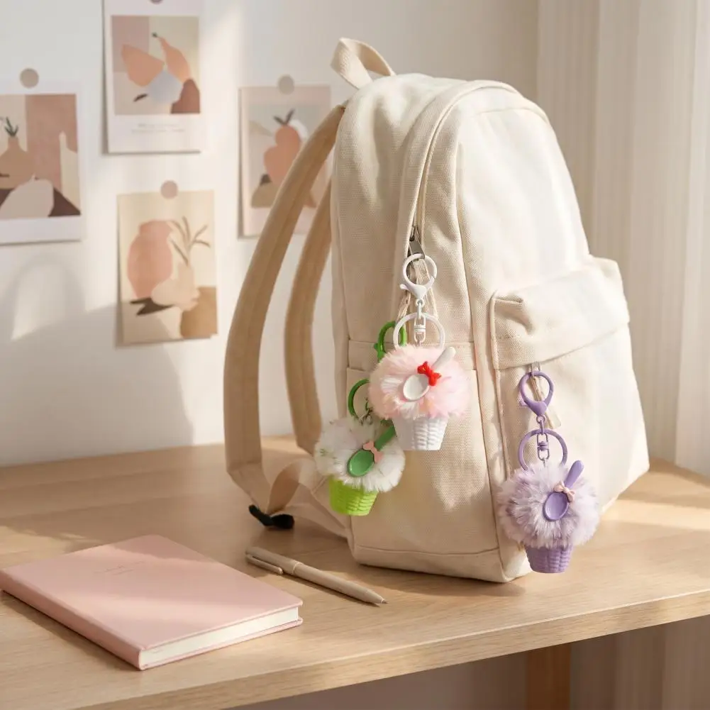 Fluffy Bag Charm Ice Cream Hanging Ornament Plush Ice Cream Keychain with Spoon Fluffy Dessert Car Charm for Backpacks