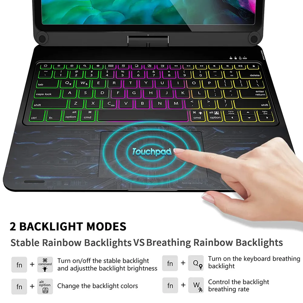 Imagem -03 - Capa de Teclado Touchpad Mágico para Ipad Pro 12.9 10.2 Ipad ar Backlit Trackpad Giratória Teclado sem Fio Bluetooth Lápis Segurar