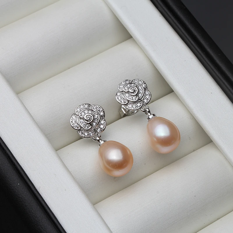 925 Sterling Silver Stud Earrings Jewelry,Fashion Natural River White Pearl Earring Wedding Gift