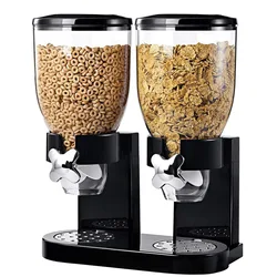 Double Dry Food Dispenser,Dual Control,Dry Food Cereal Dispenser Storage Boxes Food Container Round