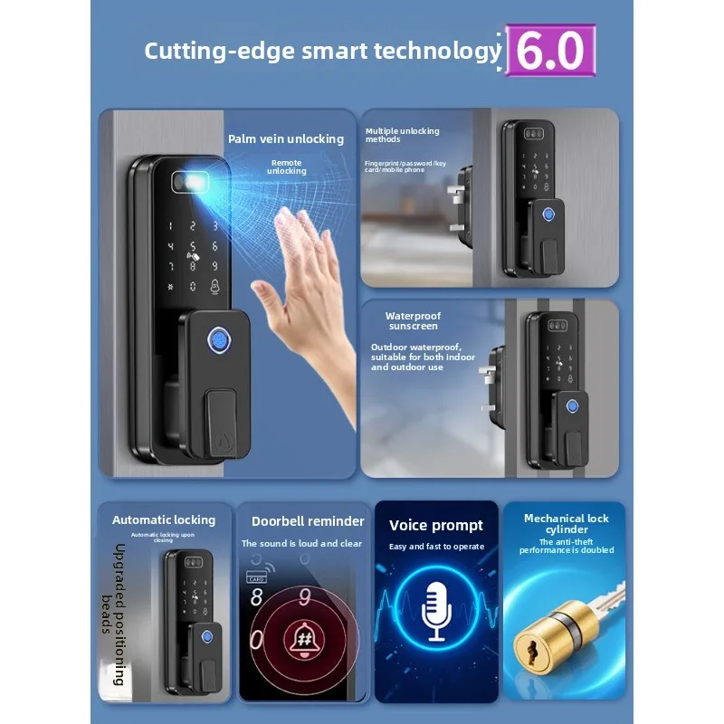 Old-fashioned anti-theft door fingerprint lock facial recognition smart lock stainless steel door combination lock