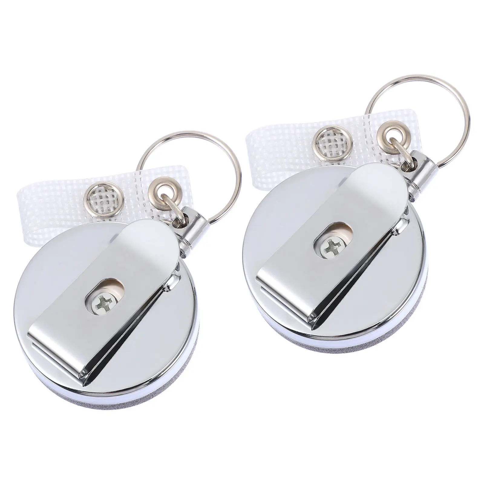 2Pcs Metal Key Ring Retractable Badge Reel Screw Fastened Cards Holder Reel Secure Badge Holder for Office Hospital