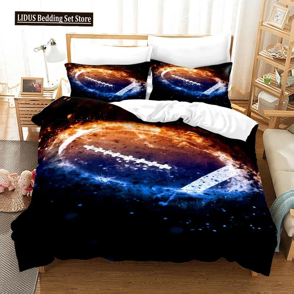 

Burning Football Duvet Cover Set King Size For Boys Women Men Blue And Red Flame Bedding Set Polyester Comforter Cover Sport