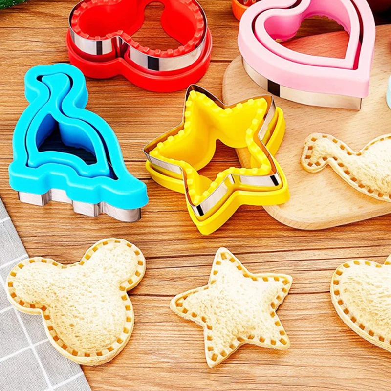 Sandwich Cutter Set for Kids Animal Dinosaur Star Heart Shape Stainless Steel Bread Mould Metal Cookie Cutters Mold Baking image 3