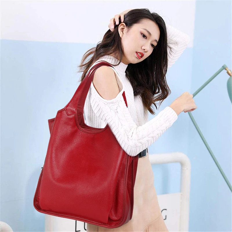 Top layer cowhide bag, large capacity women\'s shoulder bag, spring and summer new fashionable soft leather tote bag, women\'s bag