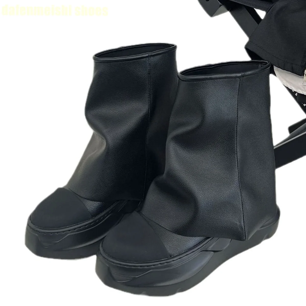 

2026 New Women Shark Boots Platform Round Toe Arched Thick Sole Denim/leather Fashion Mid Calf Boots Winter Wedges Novel Shoes