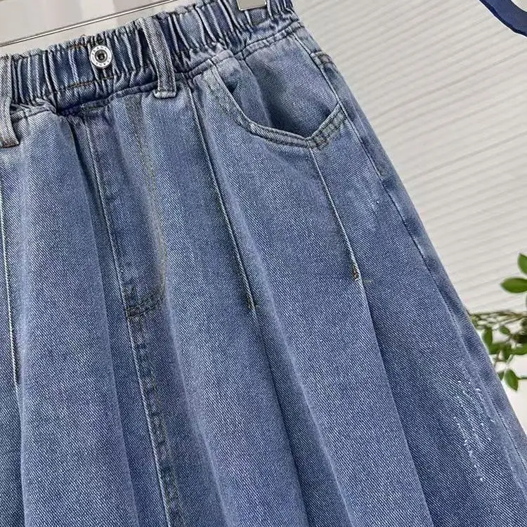 

Denim Skirt Women Spring and Fall Fashion Girl Long Straight A-line Pleated Umbrella Skirt