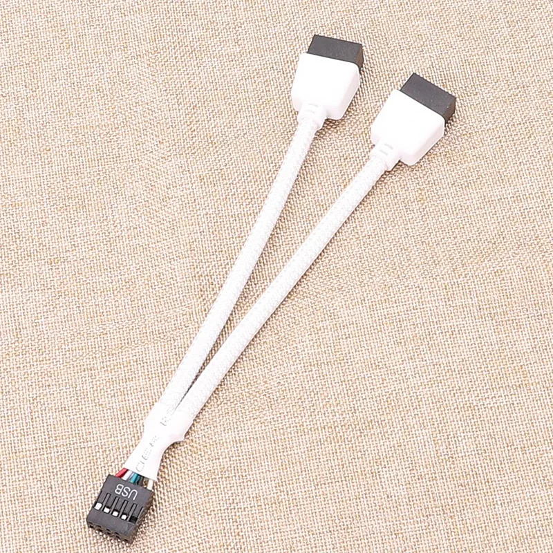 เมนบอร์ด USB2.0 9-pin to-2 9PIN แบบขาเดียว9พินสำหรับสอง9USB ลวดตาข่ายสีดำและสีขาว