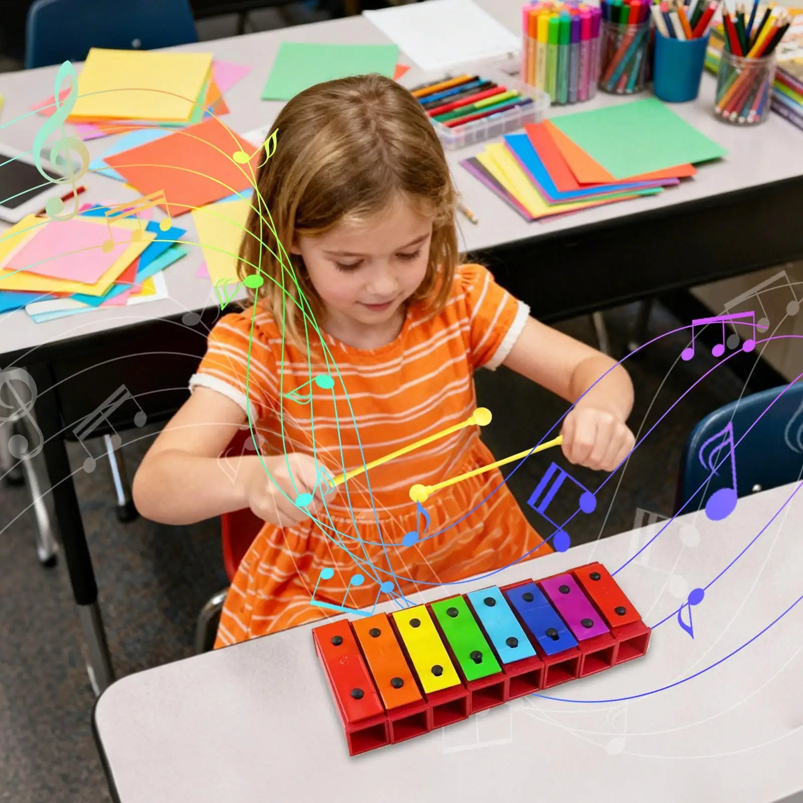 Xilófono de percusión de madera duradero, instrumento Musical de juguete para niños pequeños, sonido melodioso, juguetes para niños con palos, octava de madera