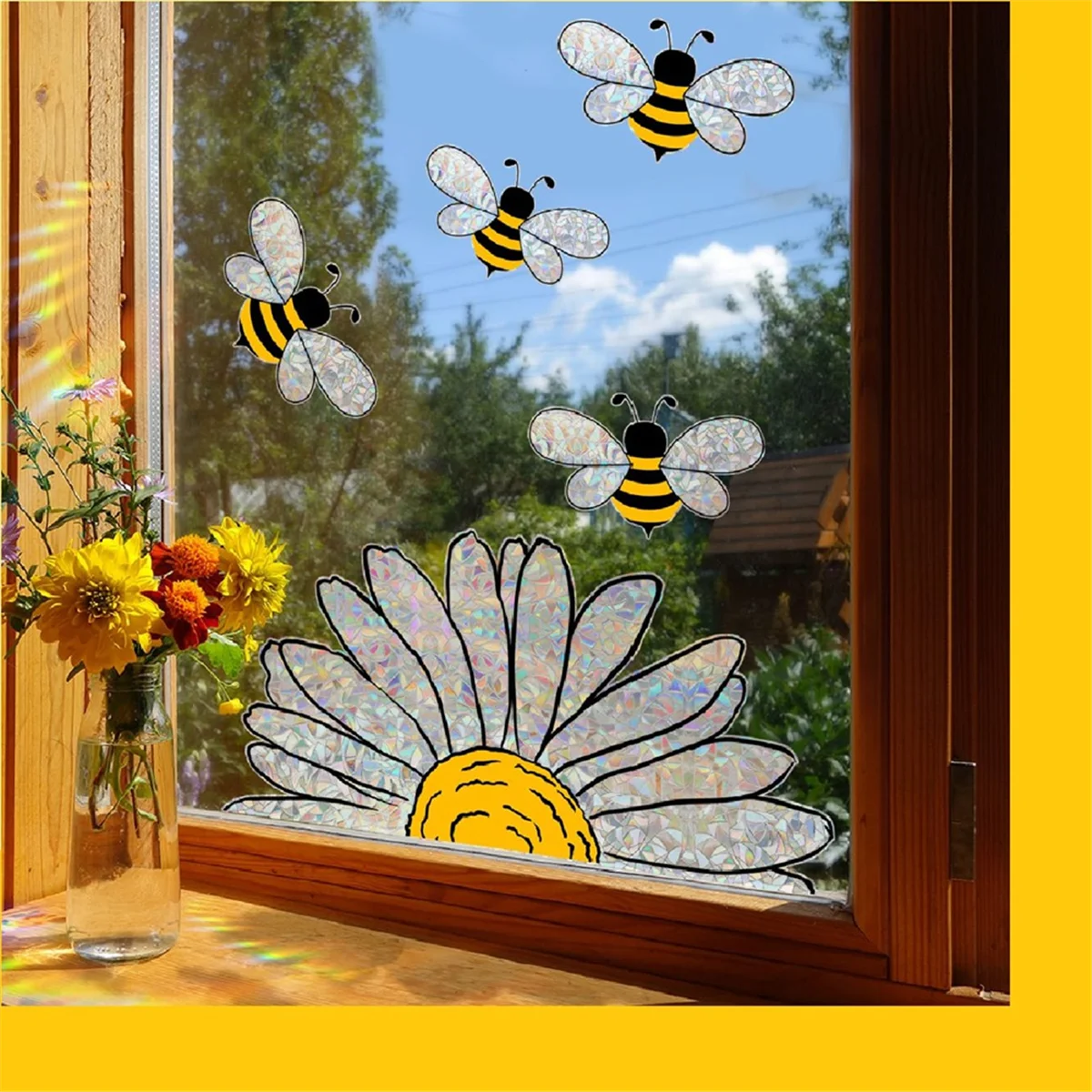 ABJS Stiker Kaca Gaya Lebah Menggemaskan Stiker Jendela Lebah-Stiker Jendela Kaca Patri Bunga Matahari Stiker Jendela Bunga Matahari
