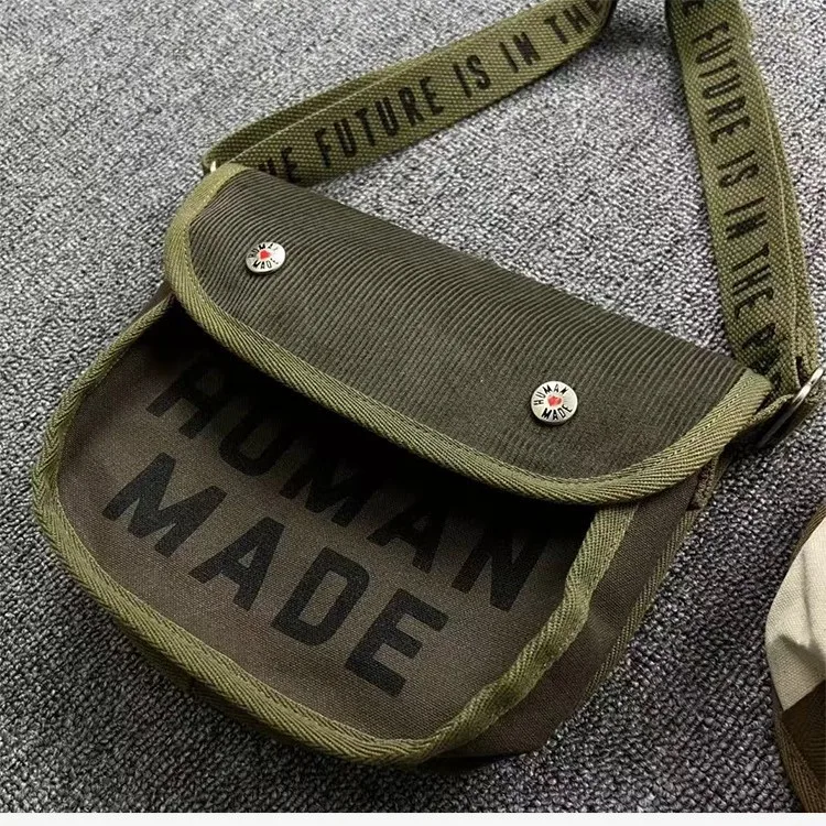 HUMAN MADE Canvas Bag, Small Bag, Crossbody Bag, Unisex universal Love Letter Retro Single Shoulder Saddle Bag