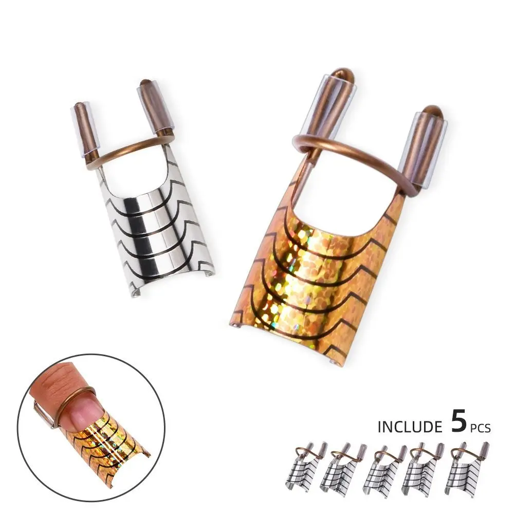 

5 шт. многоразовые формы для ногтей, гибкие золотые УФ-гелевые маникюрные советы, регулируемые формы для маникюра серебряного цвета