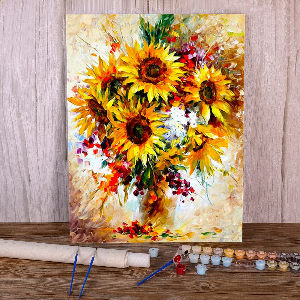 

Oil Painting by numbers Handmade Abstract Picture Acrylic Paint Sunflower DIY Coloring by numbers Adults crafts Home decor