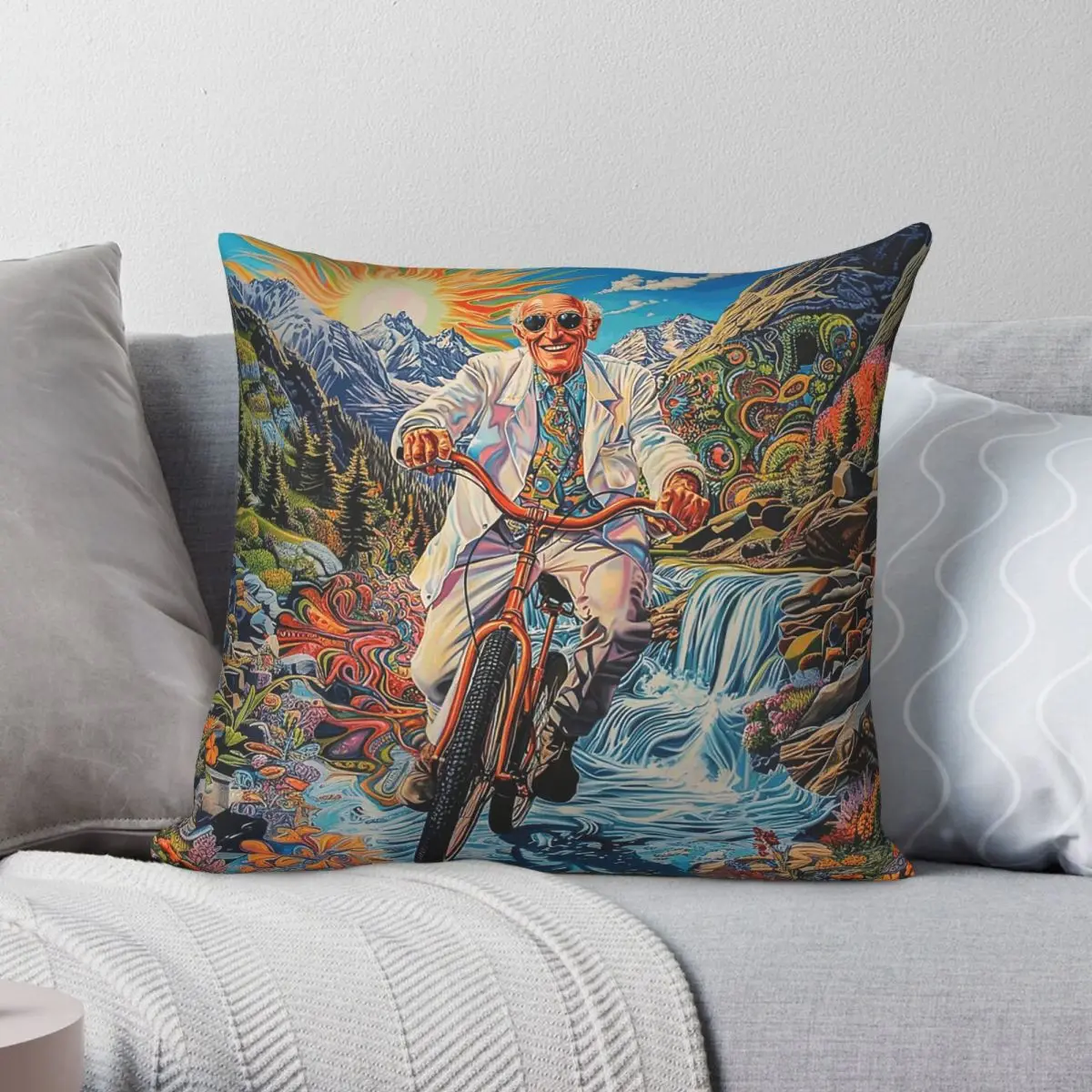 Albert Hofmann Bicycle Day Square Pillowcase Polyester Linen Velvet Printed Zip Decorative Pillow Case Bed Cushion Cover
