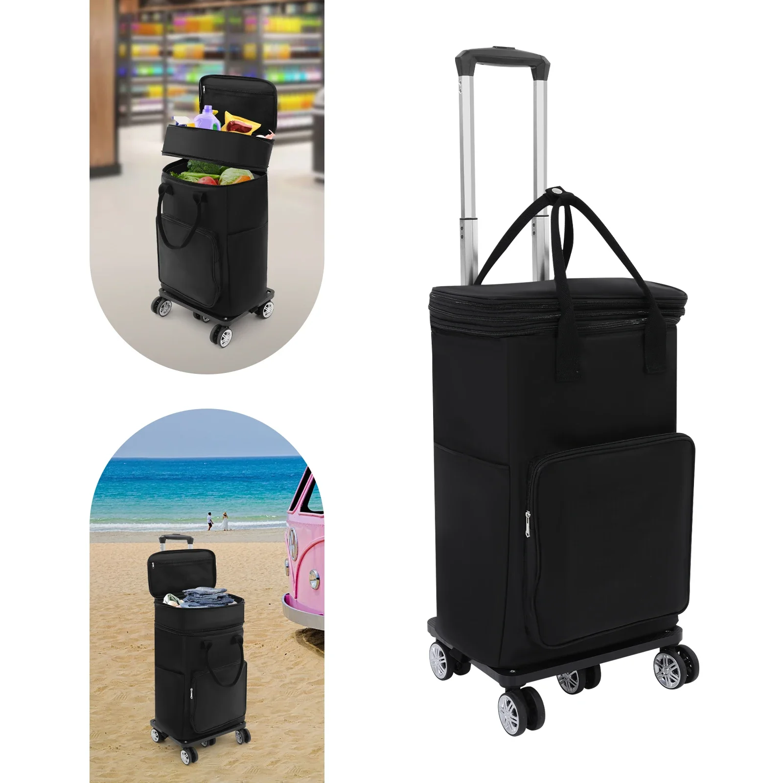 

Grocery Cart with 5 Universal Wheels—Removable Bag/Base Easy-Clean 5.45lbs Lightweight Great Gift for Daily Trips/Business Trips