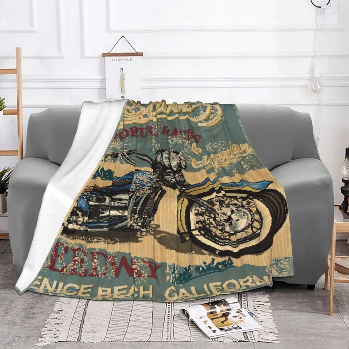 

Retro Motorcycle Blanket Coral Fleece Plush Decoration Racing Car Cool Portable Ultra-Soft Throw Blankets for Home Couch Quilt