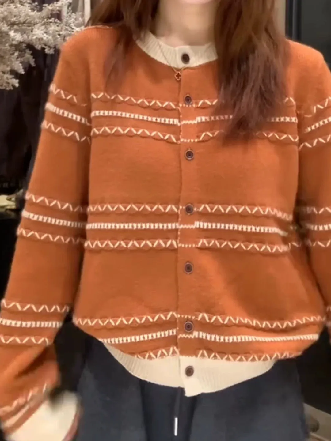 plus Size Autumn New Color Block Knitted Cardigan Simple Warm Sweater Outerwear Soft Skin-friendly Casual Long Sleeve Women's...