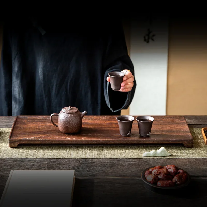 Black sandalwood tea tray sandblasting whole solid wood household Chinese living room Kung Fu tea ceremony tea set tray