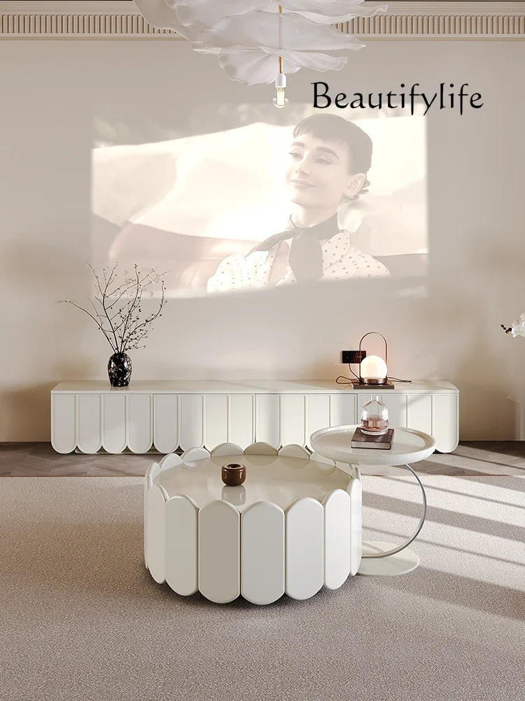 Original Petal TV Cabinet French Solid Wood Simplicity Living Room Coffee Table Combination Cream Style Floor Cabinet