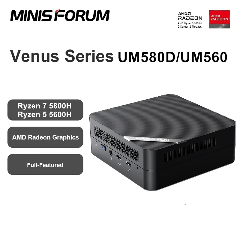 

MINISFORUM UM580D UM560XT Mini Computer Gamer AMD Ryzen 7 5800H 5 5600H Windows 11 2xDDR4 NVMe Pocket Desktop PC 3x4K HTPC WiFi6