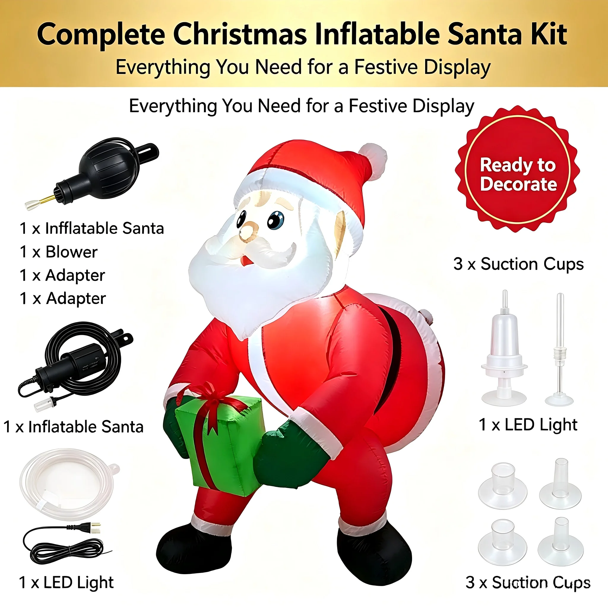 Christmas Inflatable Climbing Santa Decoration, Window Hanging Santa Blow Up Ornament with Built-in Light, Outdoor Holiday Decor