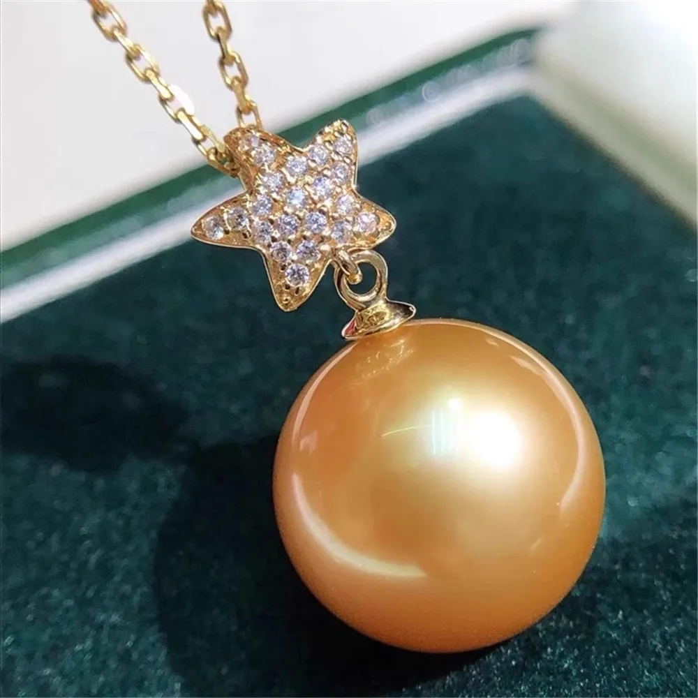 

DIY Pearl Accessories G18 K Gold Pendant Empty Holder Star Pearl Necklace Pendant Holder Women's 9-12mm Round Beads G112