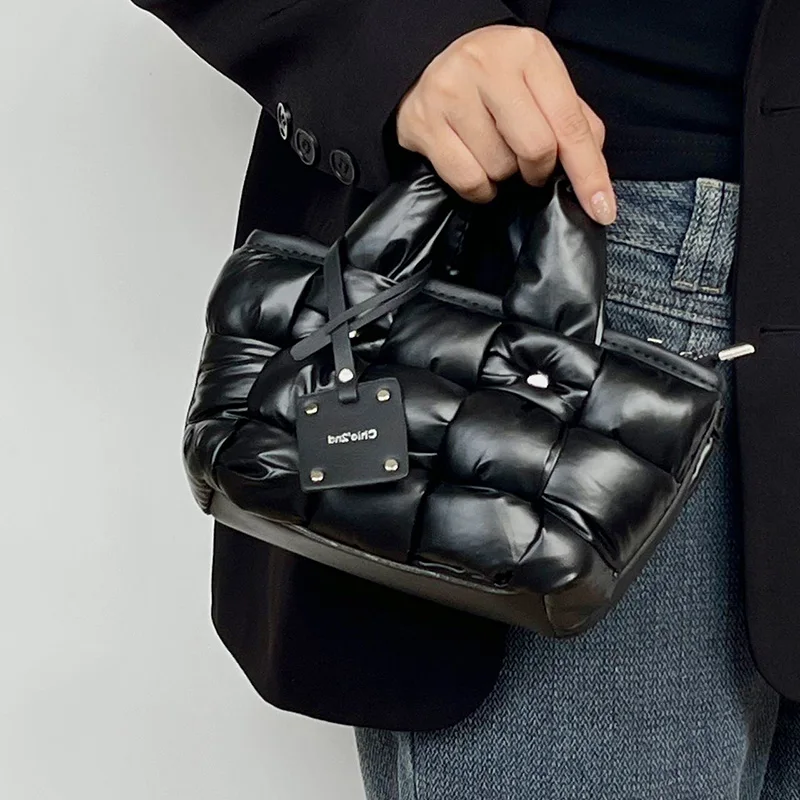 

Black Down Bags Tote Bag Fashion Versatile Casual One Shoulder Crossbody Bags Autumn Winter Women's Party Handbags Trend