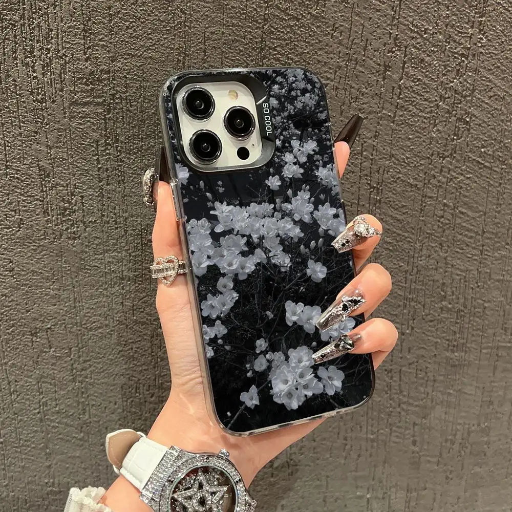 

White flower pattern phone case suitable for iPhone 16 17 15 14 13 12 11 Pro/Max/Plus anti drop and shockproof back cover