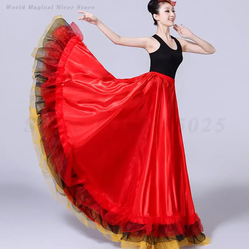 Spanischer traditioneller Flamenco-Tanzrock, klassisches Tänzerkostüm, Übergröße, Swing-Röcke, Zigeuner, langer Flamenco-Tango, Übungskleidung