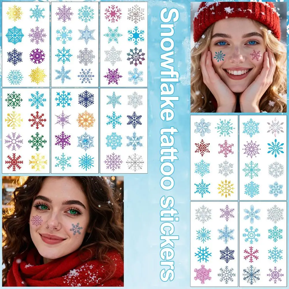 الملونة الإبداعية وهمية المؤقتة الوشم ندفة الثلج هيئة الفن الجمال الوجه الوشم ماكياج ملصق للنساء I0I3
