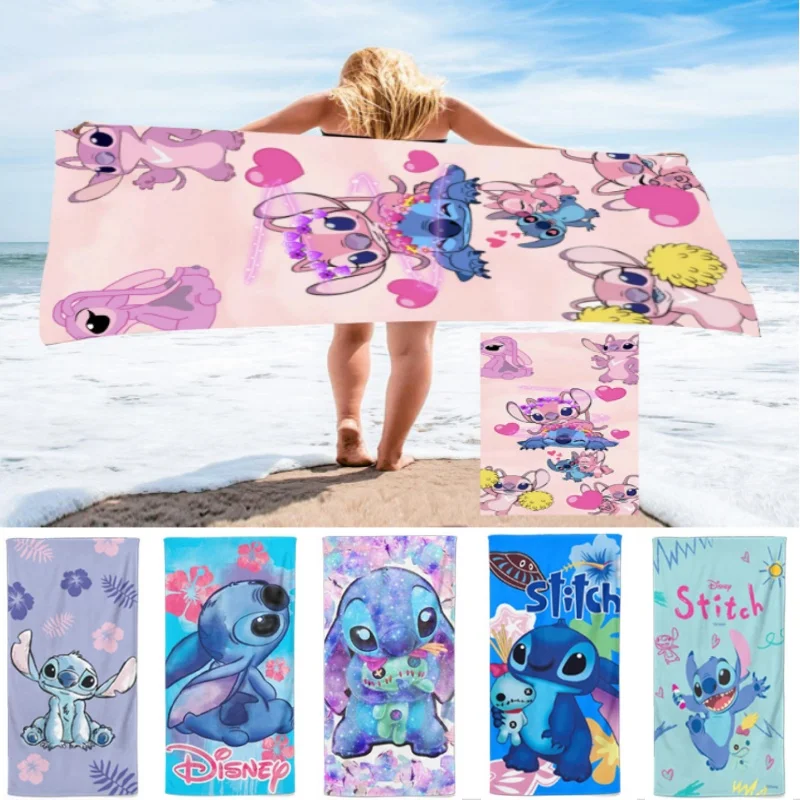 MINISO Stitch Cartoon Bath Towel Anime Figures  Kawaii Kids Beach Towel Summer Swim Shower Washcaloth Bathroom Supplies