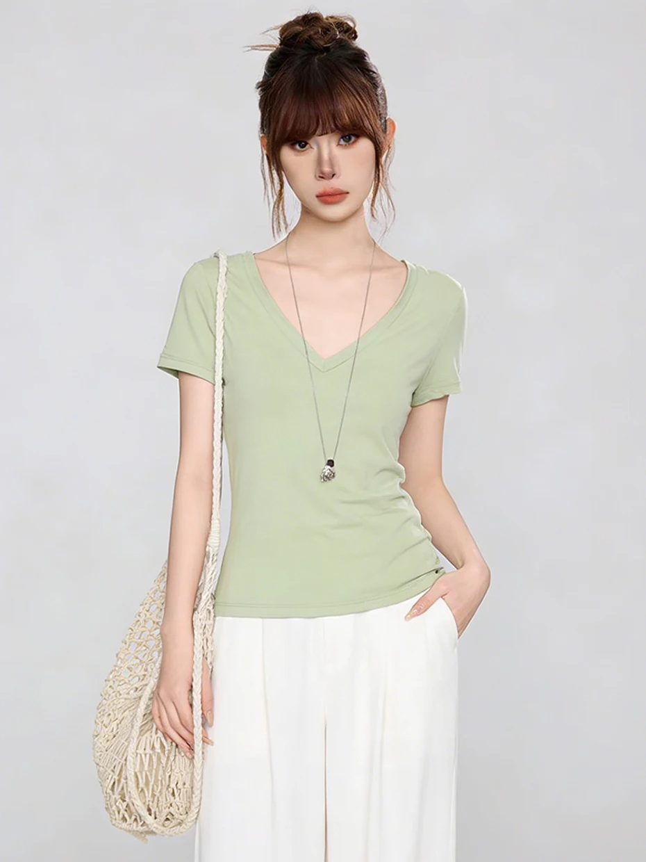 

Sexy Short Sleeve T-Shirt Women's Summer Unique Beautiful High Waist Slim Fit Short Style Top Commute Style Universal Fit