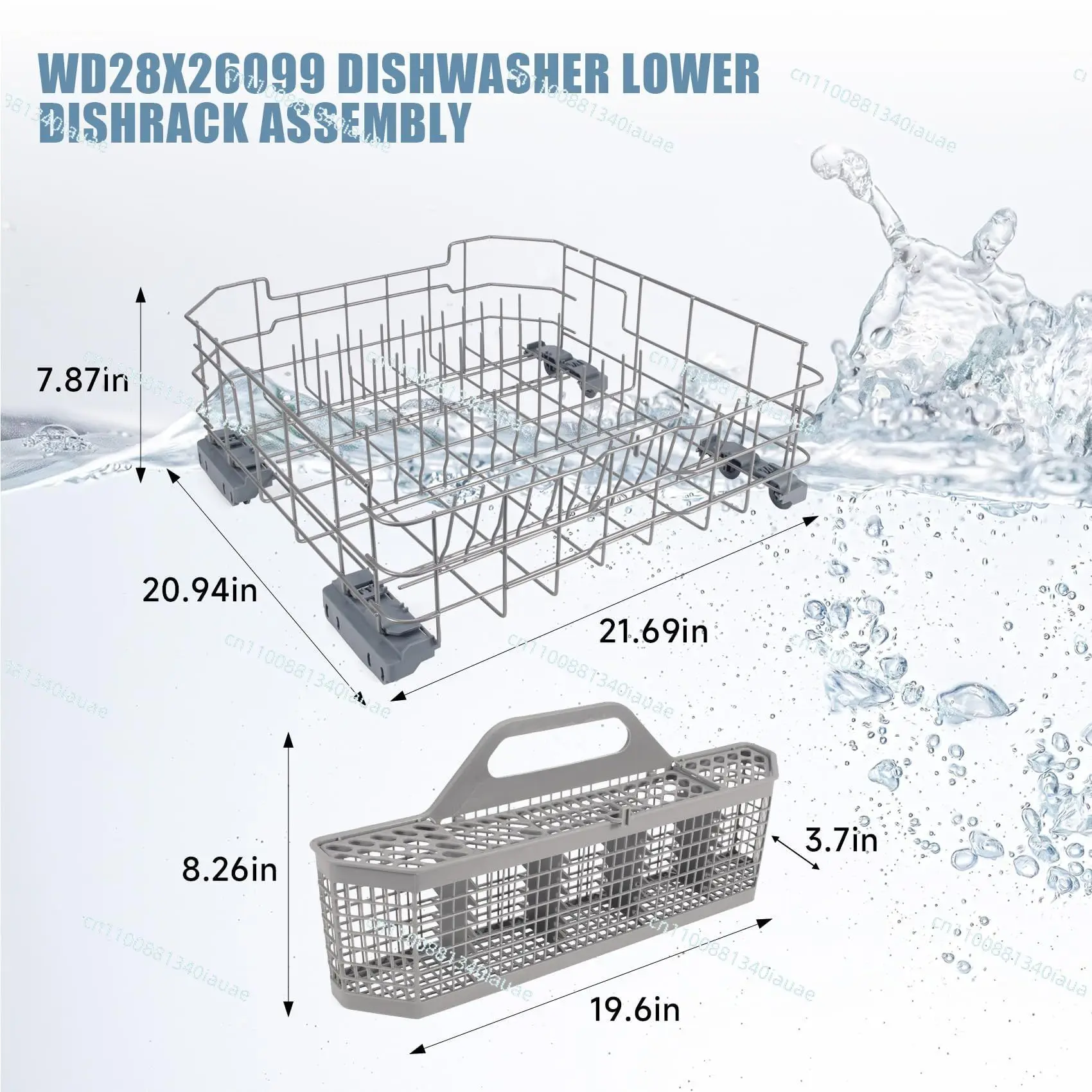 WD28X26099 Dishwasher Lower Dish Rack Assembly and WD28X10128 Silverware Basket