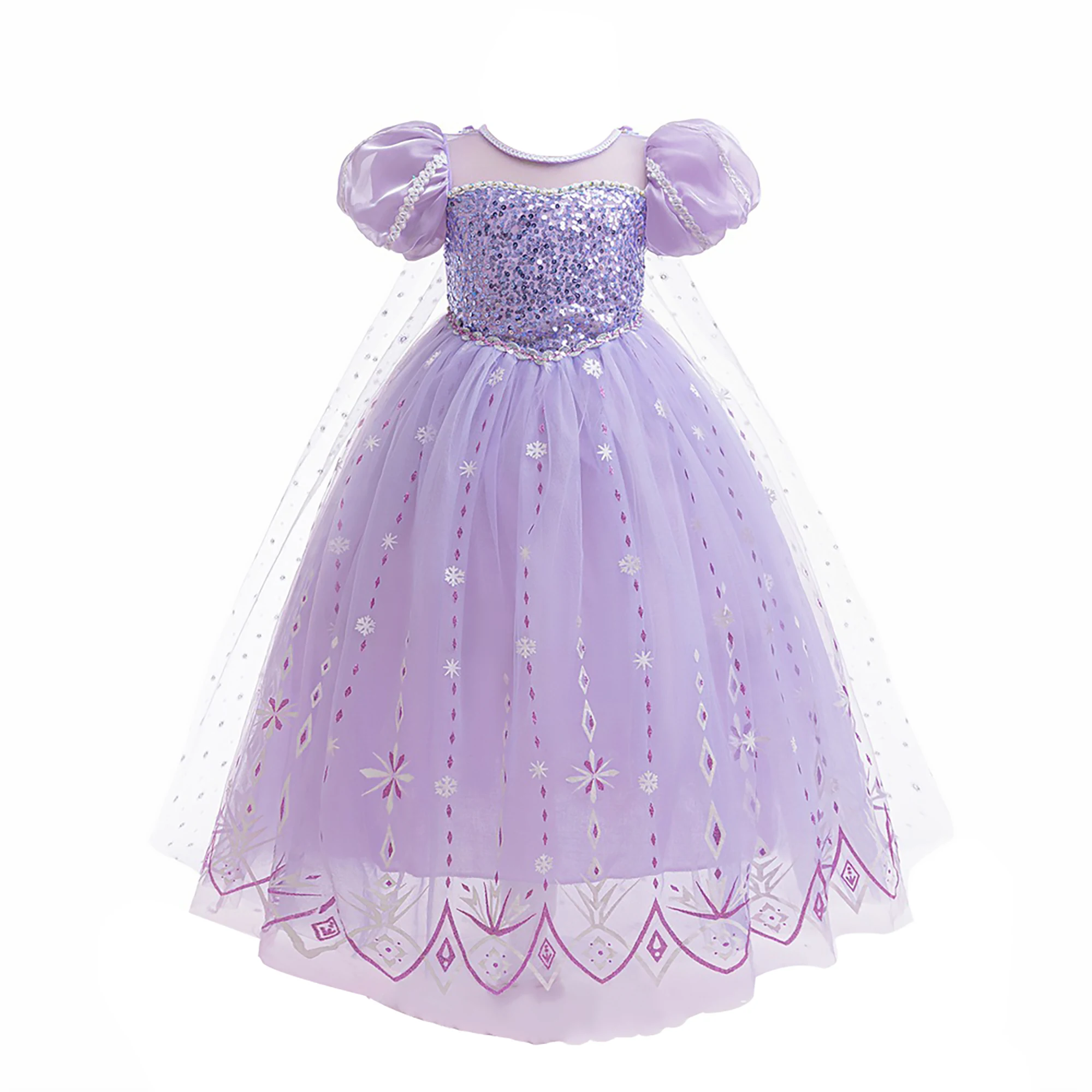 Elsa Sequin Tulle Princess Gown for Girls – Frozen Snow Queen Cosplay Costume with Cloak Perfect for Kids' Birthdays Halloween