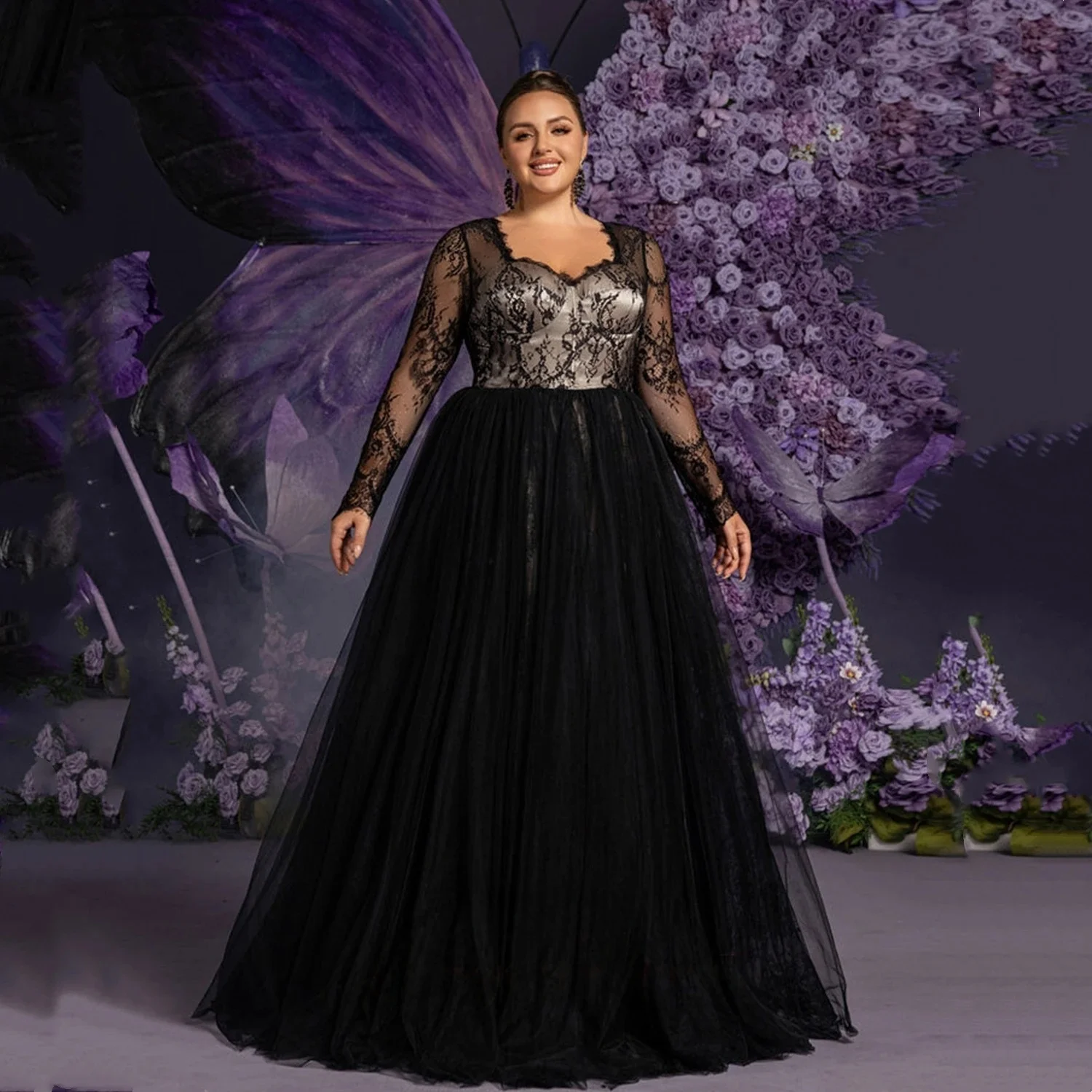

Black Lace Long Sleeves Bespoke Occasion Gown Evening Dresses Pastrol Unisex Jersey Retro Dubai Saudi Arabic Prom Customized