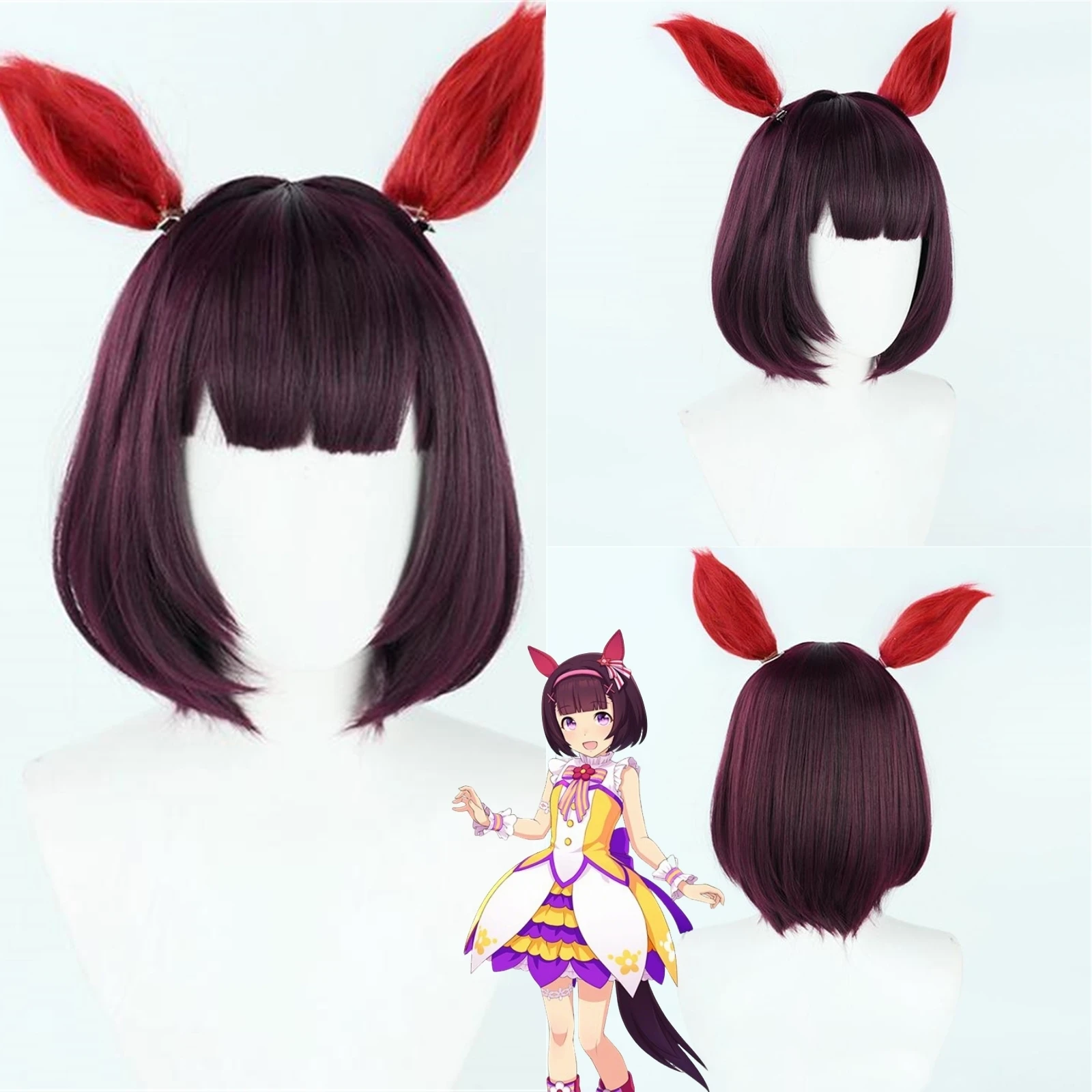 

Cosplay Uma Musume Pretty Derby Nishino Flower Wig Anime Carnival Party Wig Synthetic Heat Resistant Ear Tail Short Wig