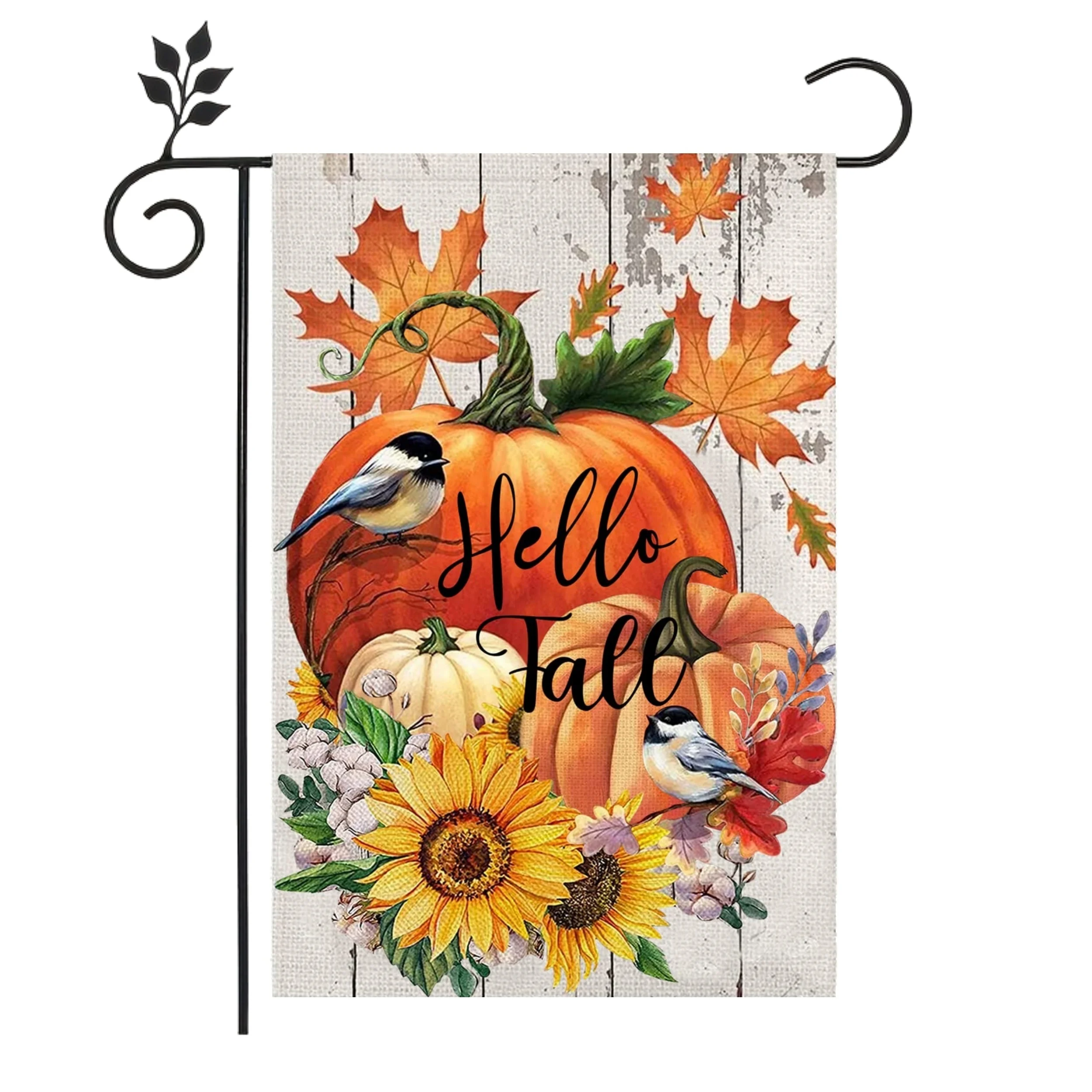 1 단풍잎 호박 정원 새 꽃 해바라기 야외 정원 장식 안뜰 깃발 -12 x 18 인치 (깃대 제외)