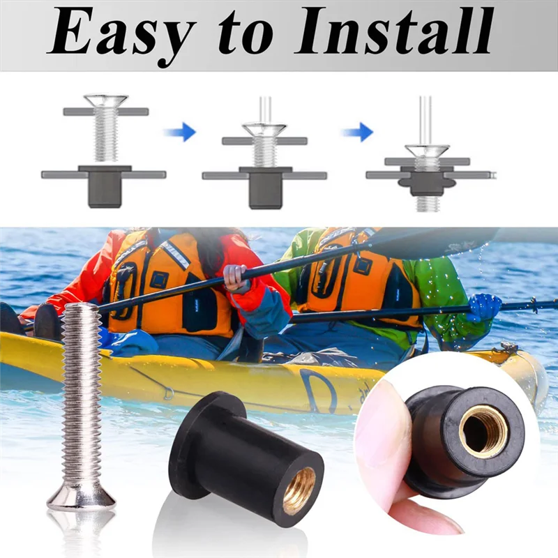 36 Pairs M4/M5/M6 Neoprene Well Nuts with Stainless Steel Screw Rubber Well Nuts Kayak Brass Copper Bolts Well Nut Kit