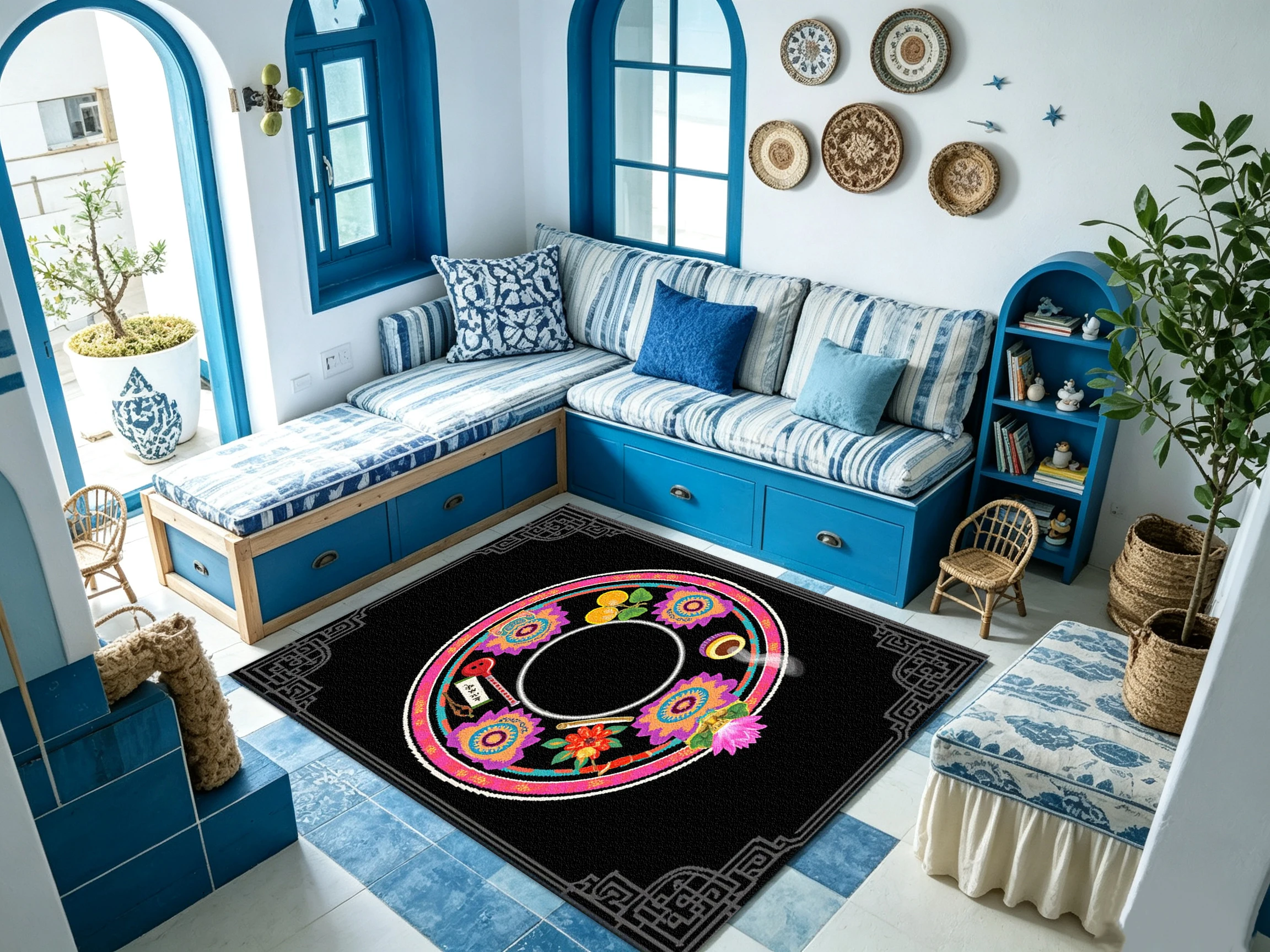 Oriental Traditional Round Decorative Carpet Floor Mat Ethnic Style Home Floor Carpet Living Room Study Home Decoration