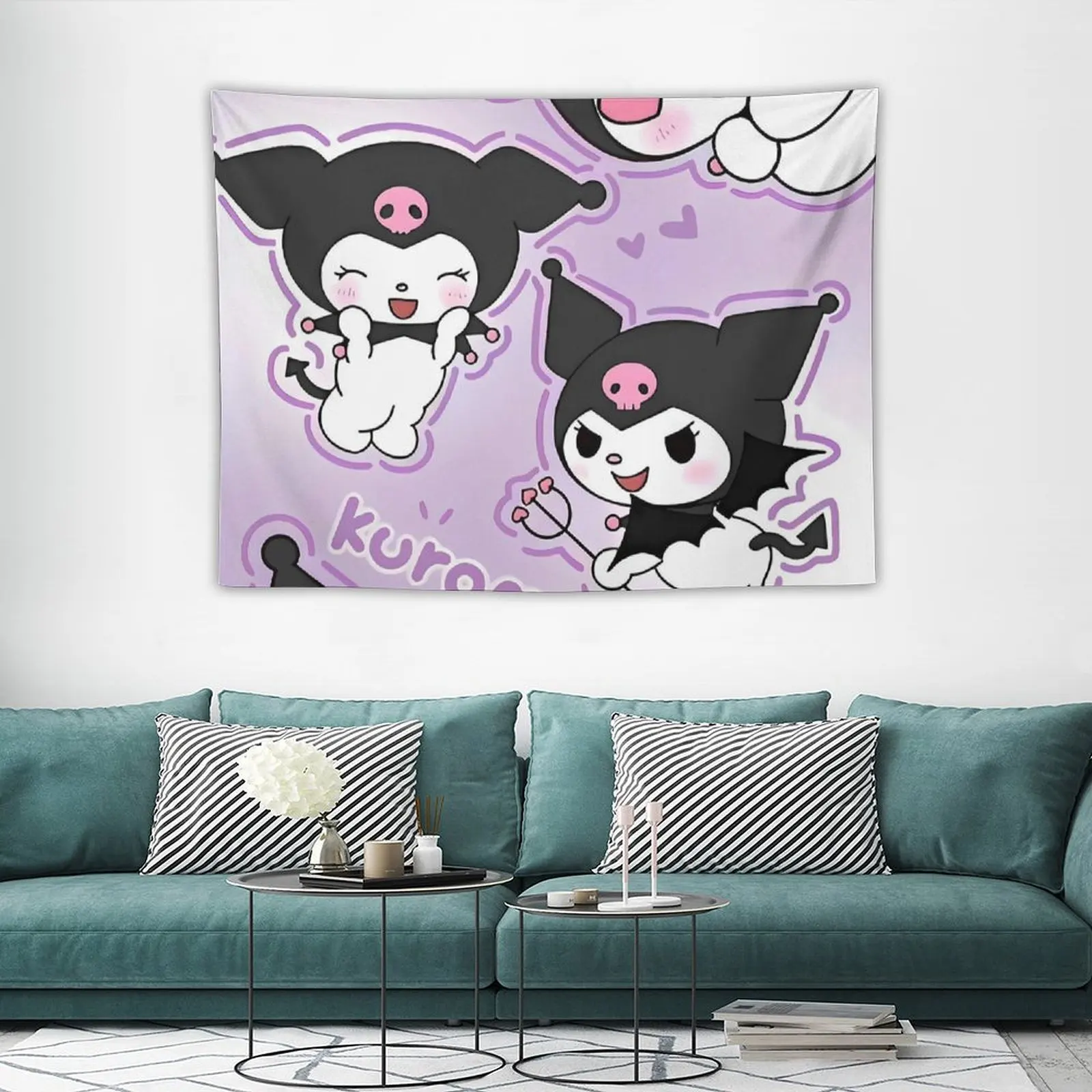 

Kuromi Japanese Cartoon Purple Wall Tapestry To Hang Tapestries Modern Living Room Bedroom Background Cloth Wall Decoration