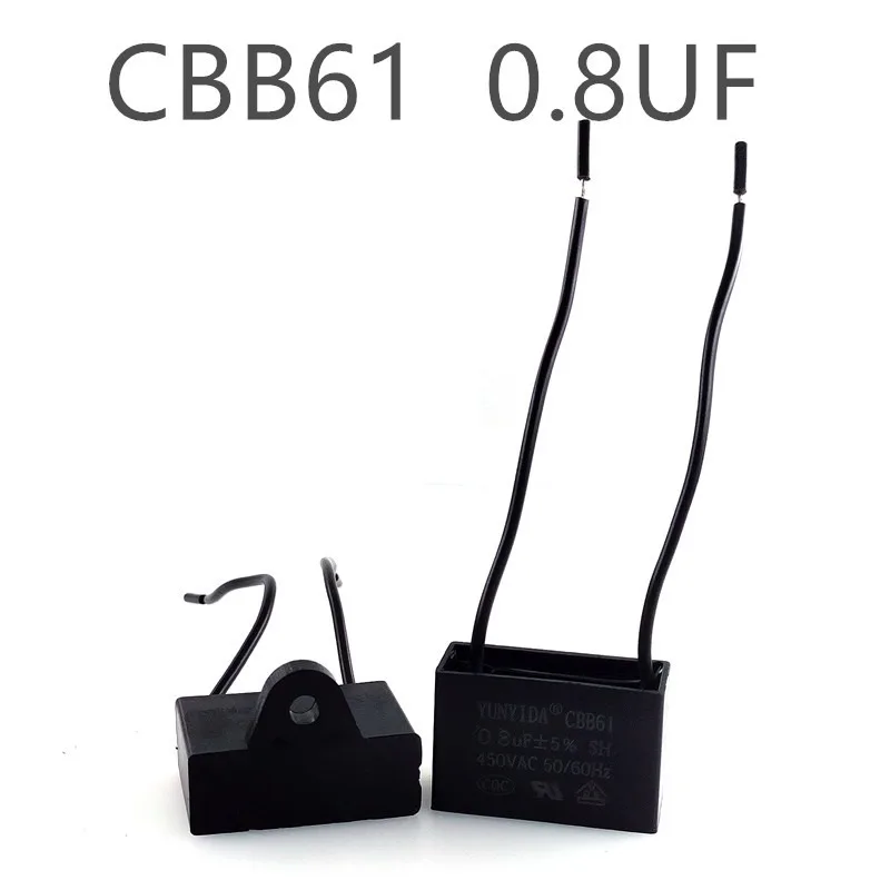 10개 CBB61 커패시터 0.8uF 450V AC 모터 작동 시작 커패시터 천장 선풍기 배기 팬 블로워 모터용