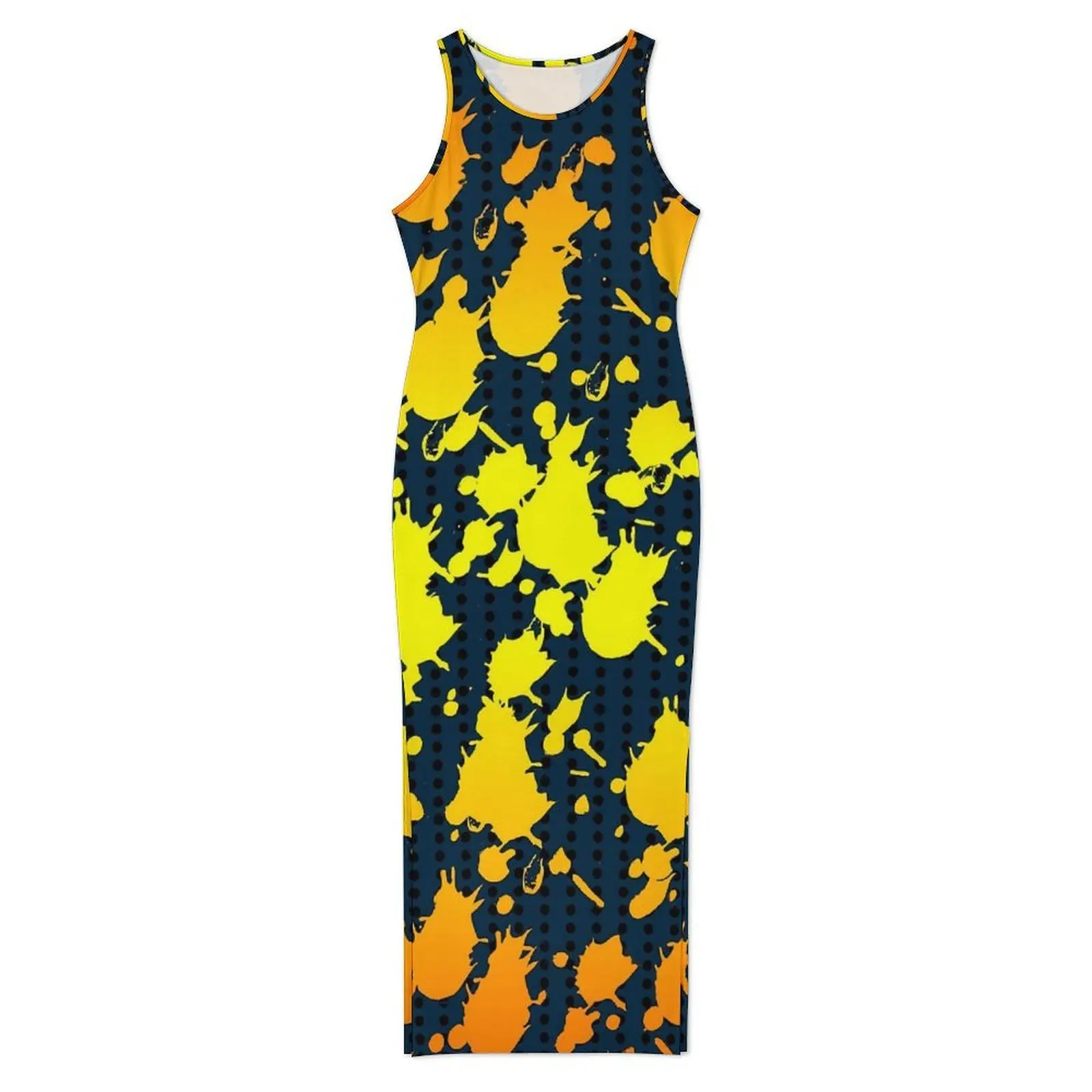 Brush Print Dress Sleeveless Gradient Splash Elegant Maxi Dresses Holiday Street Style Design Bodycon Dress Big Size