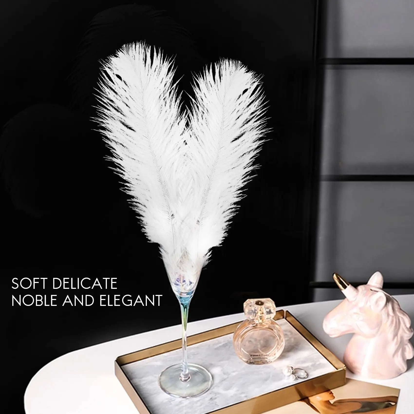 AT77 10 個ホワイトナチュラルダチョウの羽 20-25 センチメートル結婚式 DIY